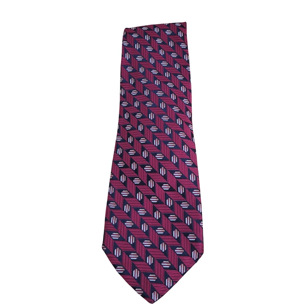 Robert Talbott Studio Silk Tie Red Geometric Chevron Hand Sewn USA Mens Necktie - Picture 2 of 8